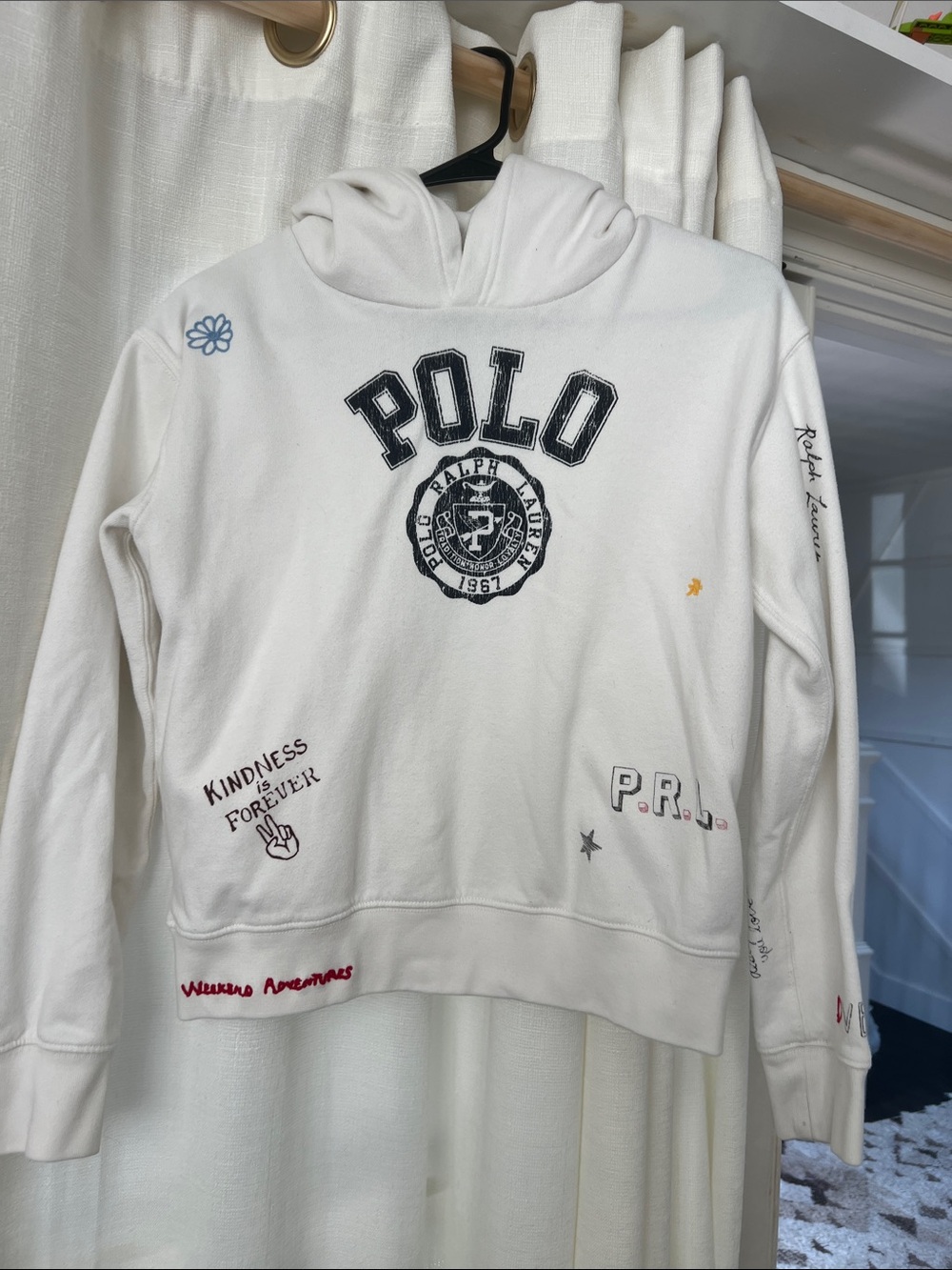 Polo by Ralph Lauren White Graphic Crewneck Hoodie with Embroidered Logo